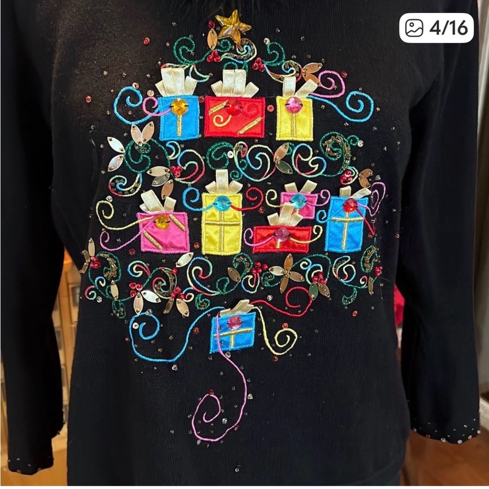 Jack B Quick Holiday sweater Sz Med
Black feather collar ornate festive - Picture 3 of 7